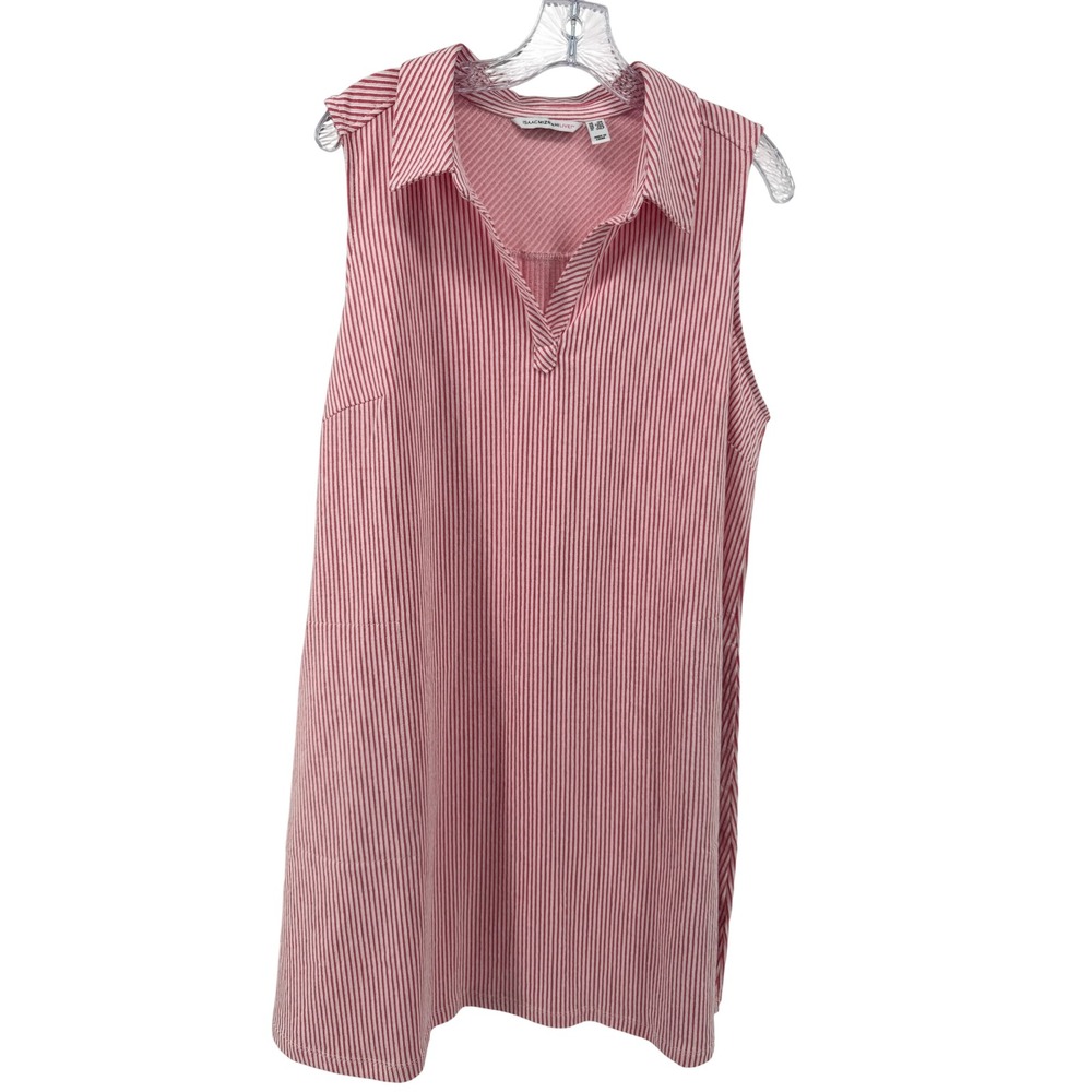 Isaac Mizrahi Live Seersucker Dress Shirt Womens 1XP Red White Sleeveless Pocket